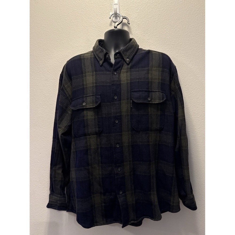 Vtg Mens Woolrich Wool Blend Green Plaid Flannel Button Up Size Men's XL 6088